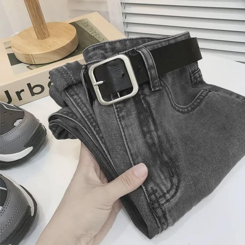 Женские джинсы с высокой талией в стиле ретро — осень 2021 г., корейский стиль, свободный облегающий крой, брюки-шаровары цвета моркови с девятью точками