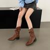 Корейская версия простых ветрозащитных плиссированных толстых ботильонов на высоком каблуке женские осенне-зимние ретро модные универсальные ботильоны средней длины