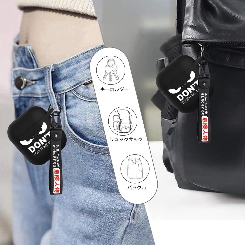 AirPods 4 Case 4th Generation Cool Black Cover with Keychain Big Angry Eyes Cute Touch Me Cartoon Shockproof Airpods 4th Generation Cover Gift for Men
