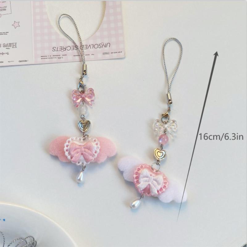 Милые Сладкие Крылья Ангела Бантик Ремешок для Телефона Брелок Подвески Защита от Потери Цепочка для Телефона Украшения для Сумки Девичий Шарм для Телефона Подарки