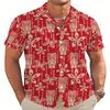 Красная модная мужская рубашка с короткими рукавами в гавайском стиле с цифровым принтом для летнего отдыха на свежем воздухе, быстросохнущая