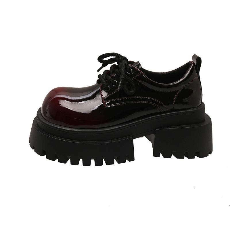 Кожаные туфли с большой головкой, женские туфли-одиночки, весна 2025, новые туфли на маленькой платформе, увеличивающие рост, лоферы в британском стиле