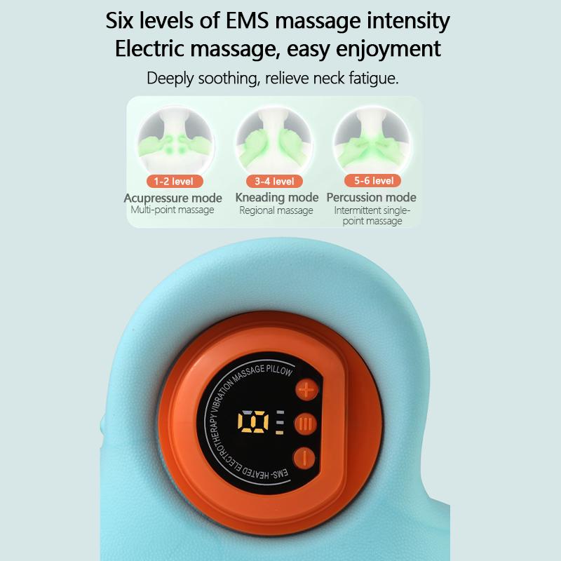 Electric Shiatsu Massage Pillow EMS Neck Massager with Heat Vibration for Pain Relief Deep Tissue
