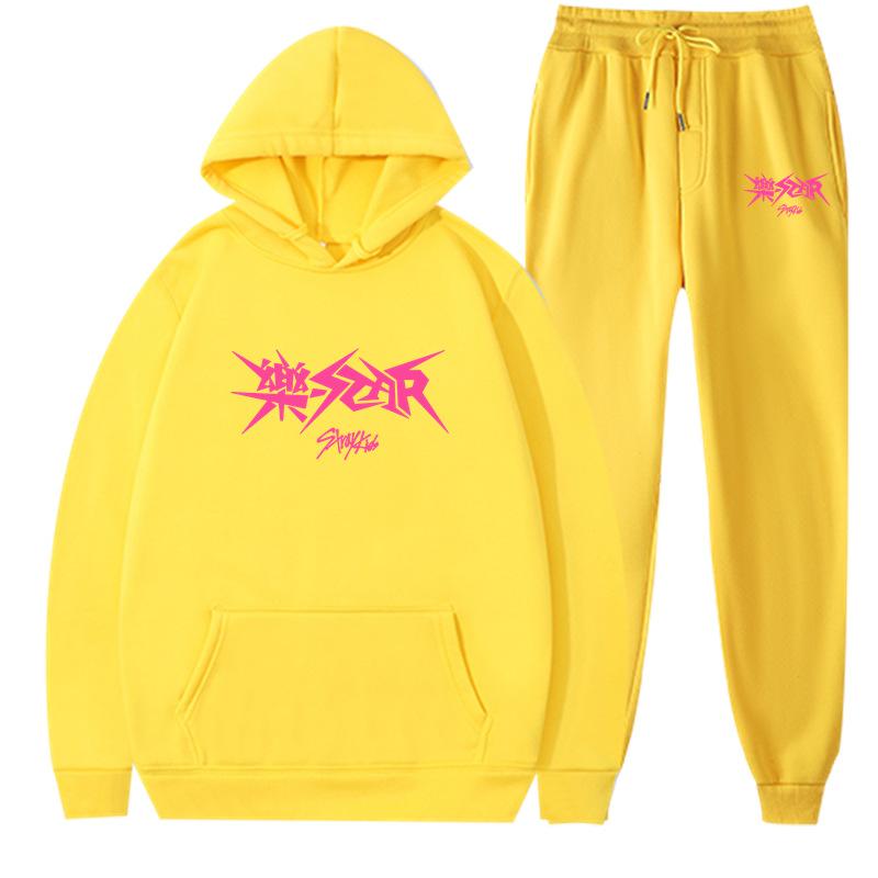 New straykids peripheral Harajuku printed men's and women's sweatshirts sweatpants set hoodie straight pants cover