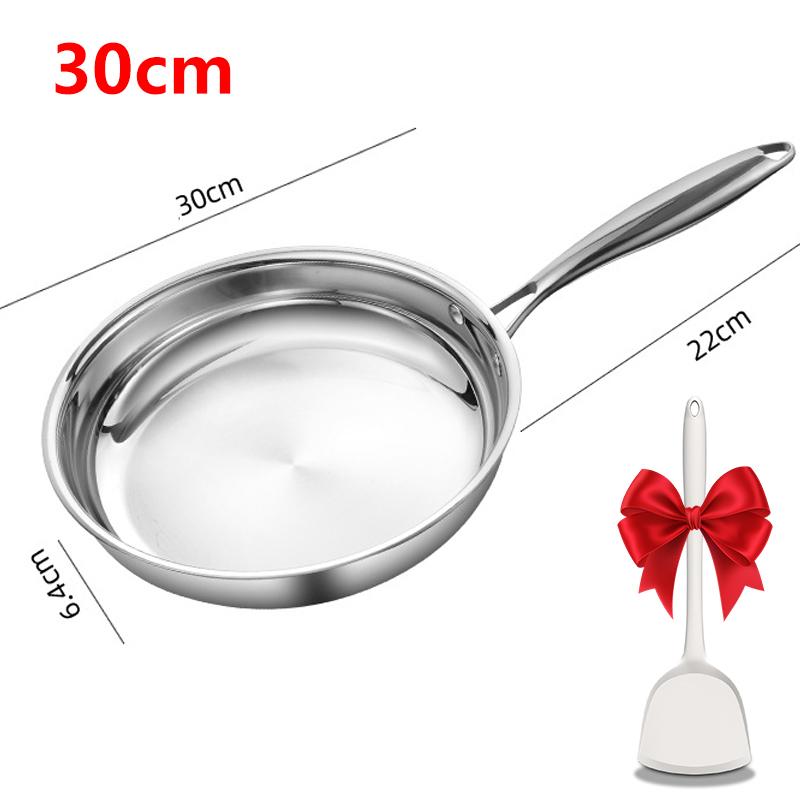 304 Stainless Steel Frying Pan Tri-Ply Skillet Induction Cooking Pan Kitchen Cookware NonStick Pan Fried Steak Pot Multiple Size