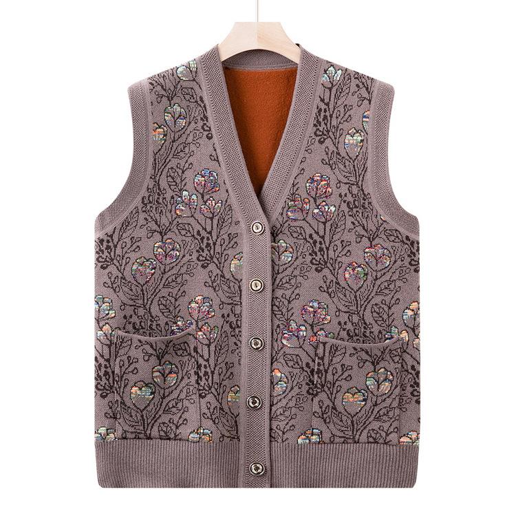 Middle-aged and Elderly Mothers' Clothes, Old Ladies Autumn and Winter Coats, Grandmas Wear New Style Vest Knitted Vest Plus Velvet Thickened