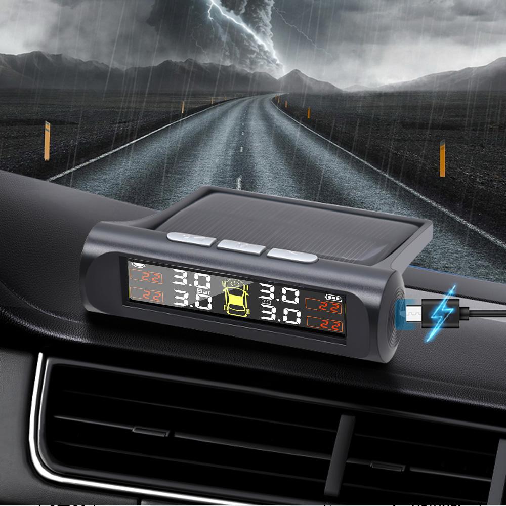 TPMS Солнечный датчик давления в шинах Система контроля давления в шинах автомобиля с 4 внутренними/внешними датчиками TMPS