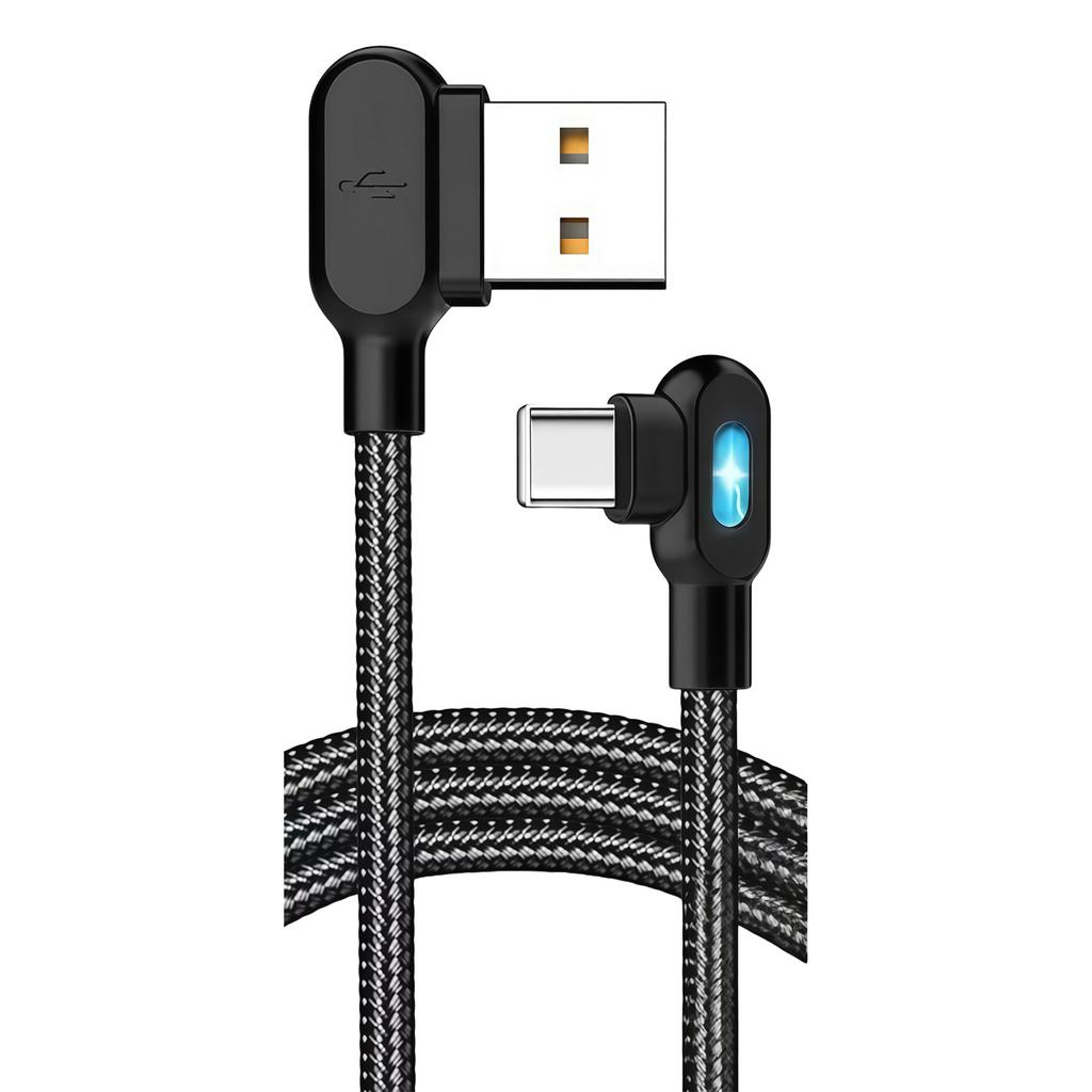 Высокопрочный USB C кабель 90 градусов, усиленная нейлоновая оплетка, поддержка быстрой зарядки, идеален для игр и повседневного использования