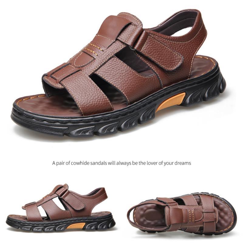 Модные роскошные мужские сандалии из коровьей кожи сандалии для мужчин 2024 Летние нескользящие туфли на толстой подошве для пляжа ручной работы кожаные кроссовки для отдыха для мужчин