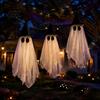 Indoor Halloween Party Props 3 Pcs Hanging Ghost Decoration, Spooky Large Mesh Three Piece Set with Witch Hat for Porch, Yard, Entryway, Haunted House
