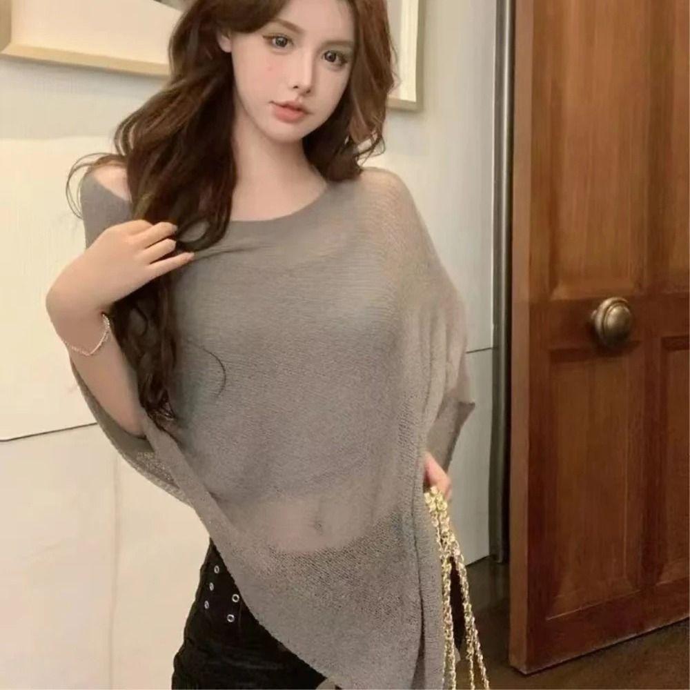 Ice Silk Irregular Cape Shawl Thin Knitted Sweater Top Women Fashion Sunscreen Scarf