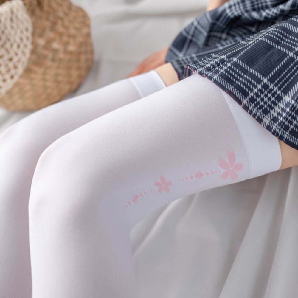 White&Pink Japanese Style Women Anime Cosplay Pantyhose Long Tube Socks Stockings Cat Paw Printed
