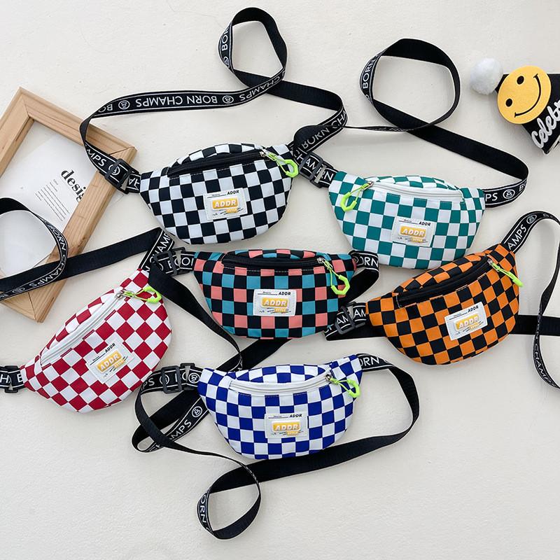 Stylish Ins Korean Childrens Crossbody Bag Checkerboard Pattern Lightweight Accessory