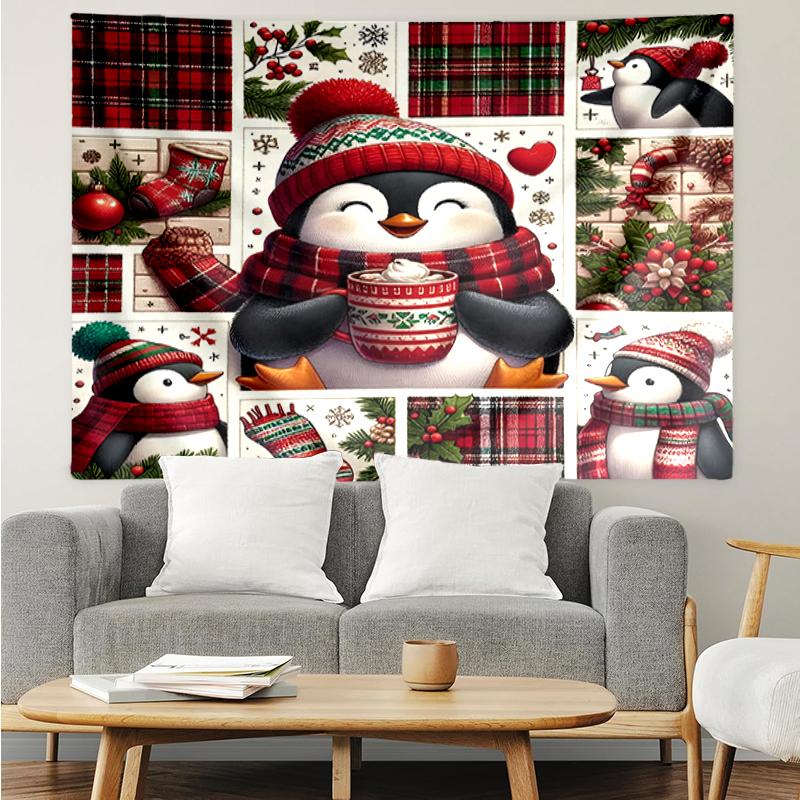 Christmas-Animals Print Tapestry, Backdrop, Easy Setup, Ideal for Bedroom, Office & Living Room, with Aesthetic Wall Hanging Decor.