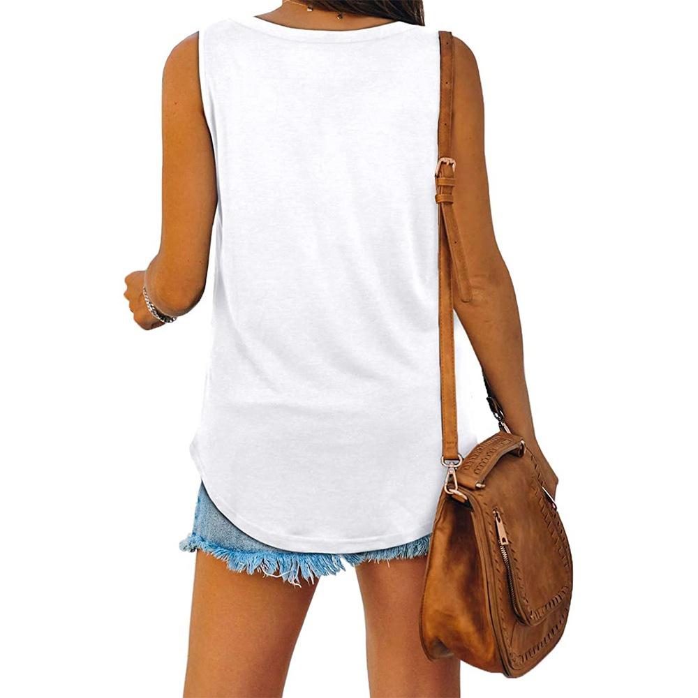 Women Fashion V Neck Tank Top Summer Casual Printed Sleeveless Top