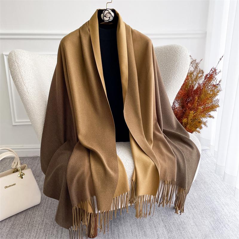 Winter Women Scarves Long Warm Gradient Imitaion Cashmere Hijab Solid Lady Shawl Wrap Female Pashmina Bandana Head Scarf