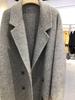 2025 Autumn/Winter Grey Mid-Length Double-Faced Wool Coat: Loose Hand-Stitched Korean Style Women's Overcoat