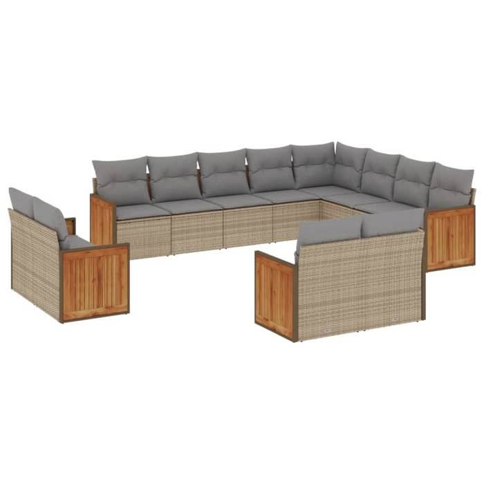 VidaXL Salon de Jardin avec Coussins 12 pcs, Canapés de Terrasse, Ensemble de Meubles de Patio, Mobilier d'Extérieur, Beige 3260596