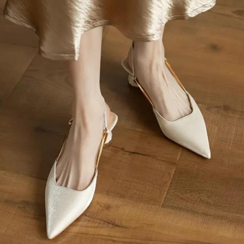 Мода 2024 Летние женские босоножки Элегантные заостренные офисные босоножки на низком каблуке Женские брендовые дизайнерские роскошные универсальные Zapatillas Mujer