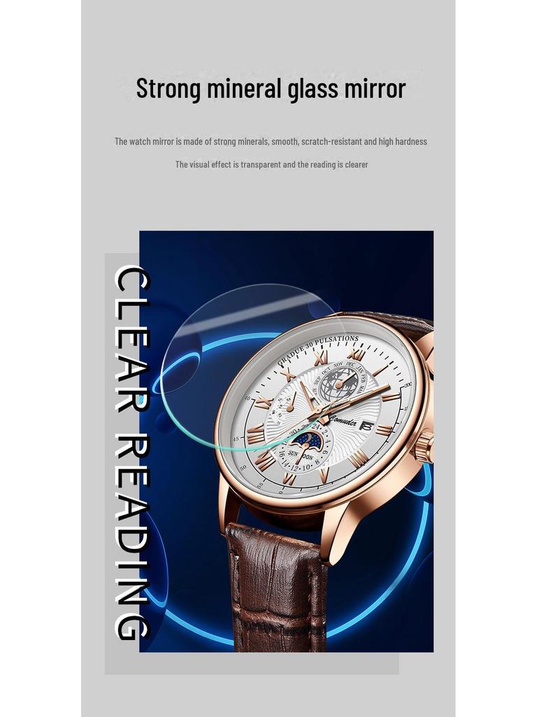 Швейцарские мужские кварцевые часы с кожаным ремешком - настоящие водонепроницаемые брендовые часы