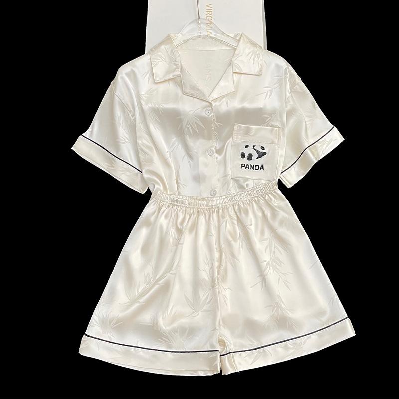 Solid Color Ice Silk Pajamas Women'S Summer Thin Foreign Style High-Value Short-Sleeved Loungewear Two-Piece Set Can Be Worn Outside