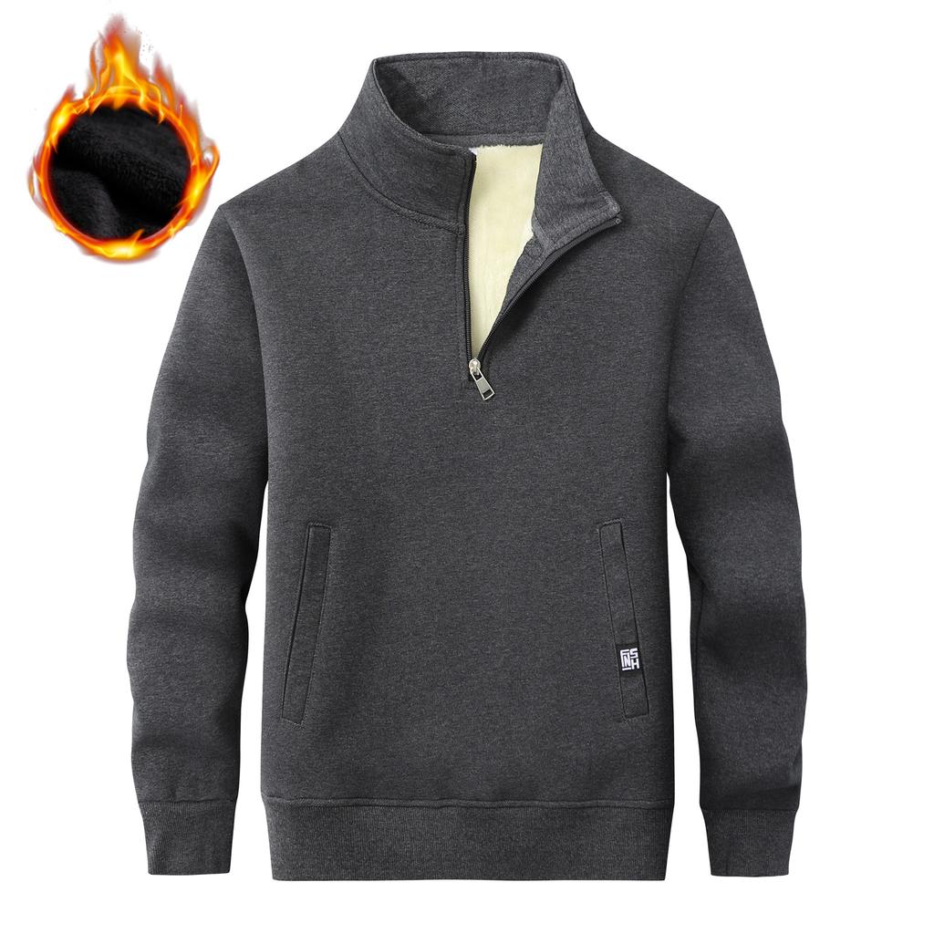Men's Washed Sweater Lamb Fleece Stand-up Collar Loose Warmth Plus Velvet Thickened Long-sleeved Top