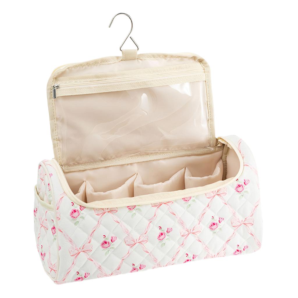 Quilted Travel Case with Hanging Hook Portable Storage Bag Large Capacity Cute Portable Storage Case for Hair Curler Accessories