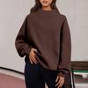 Women's Fashion Solid Color Long Sleeve Loose Slit Half Turtleneck Pullover Sweatshirt Top