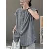 Artistic Striped Cotton Linen Shirt for Women In Summer Loose Casual Comfortable Sleeveless Top Shirts