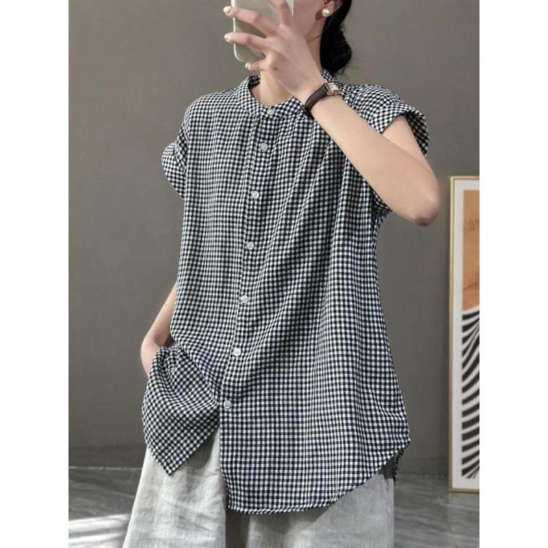 Artistic Striped Cotton Linen Shirt for Women In Summer Loose Casual Comfortable Sleeveless Top Shirts