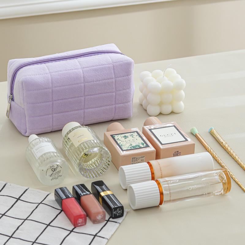 Фланелевый пенал и косметичка в японском стиле в клетку - большая вместимость, простой дизайн