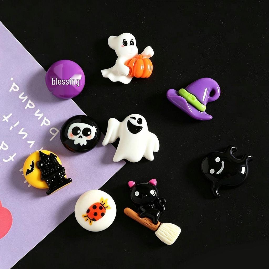 Хэллоуинские мини-фигурки из смолы: привидение, тыква и черный кот, для DIY-украшений