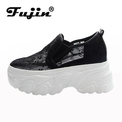 Fujin 9 см женские мокасины на платформе туфли на плоской подошве слипоны сетчатые женские летние туфли слипоны рыбацкие туфли тапочки дышащие