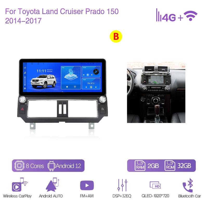 12.3 Для Toyota Land Cruiser Prado 150 2014-2017 GPS Навигация Радио Android12 8Ядер CarPlay 4G 360Камера Автомобильный Мультимедийный Плеер