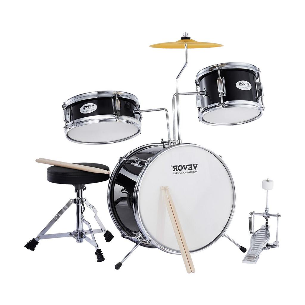 Kids Drum Set 3-Piece 14 in Beginner Drum Set for Child with Throne Black