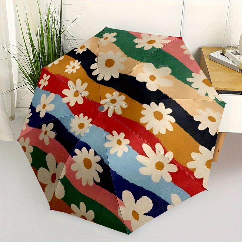 1 шт. Цветочные полосы Автоматический складной зонт с кнопкой One Touch, Ветрозащитная конструкция, Легкий портативный зонт для женщин и мужчин 6042
