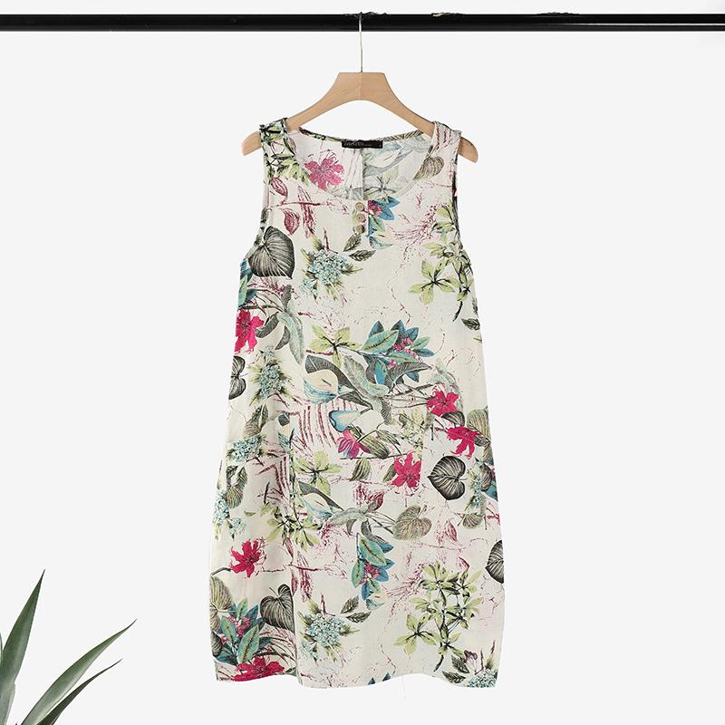 ZANZEA Women Casual Floral Print Summer O-neck Sleeveless Dress