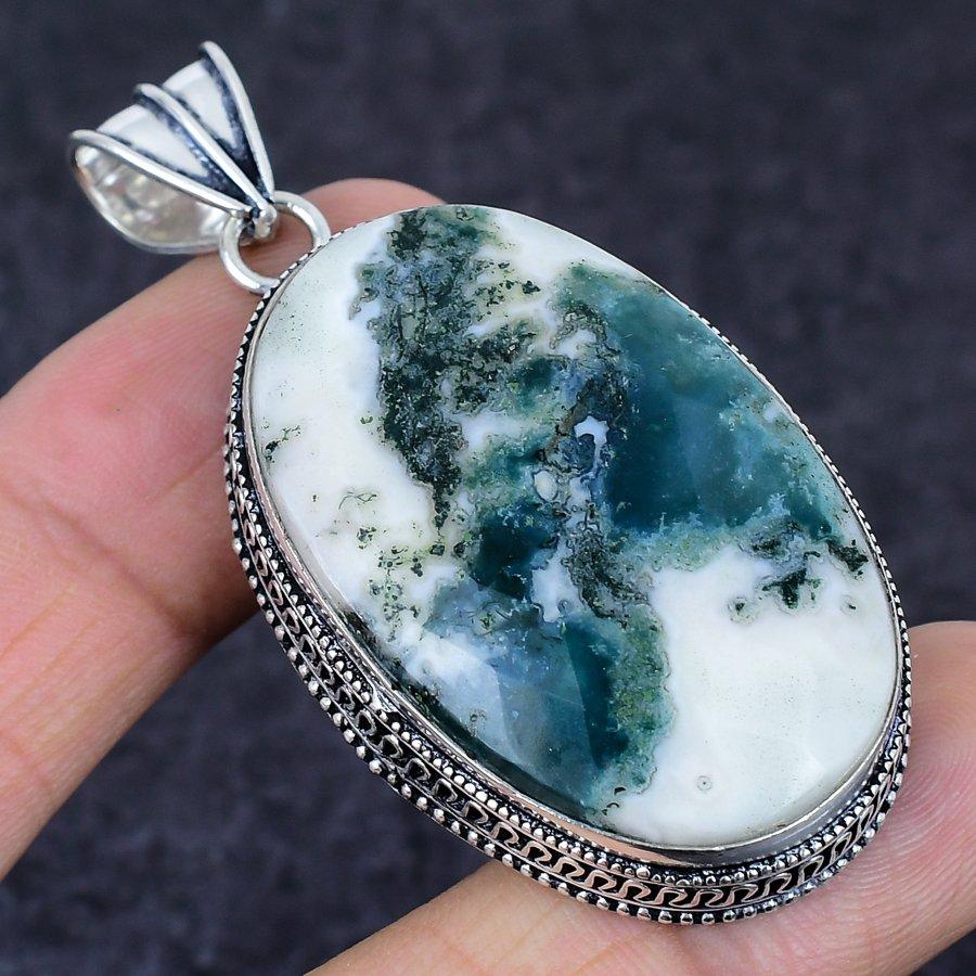 Натуральный Камень Древесный Агат Ювелирное Изделие Кулон из Стерлингового Серебра 925 пробы 2,48" i1v17