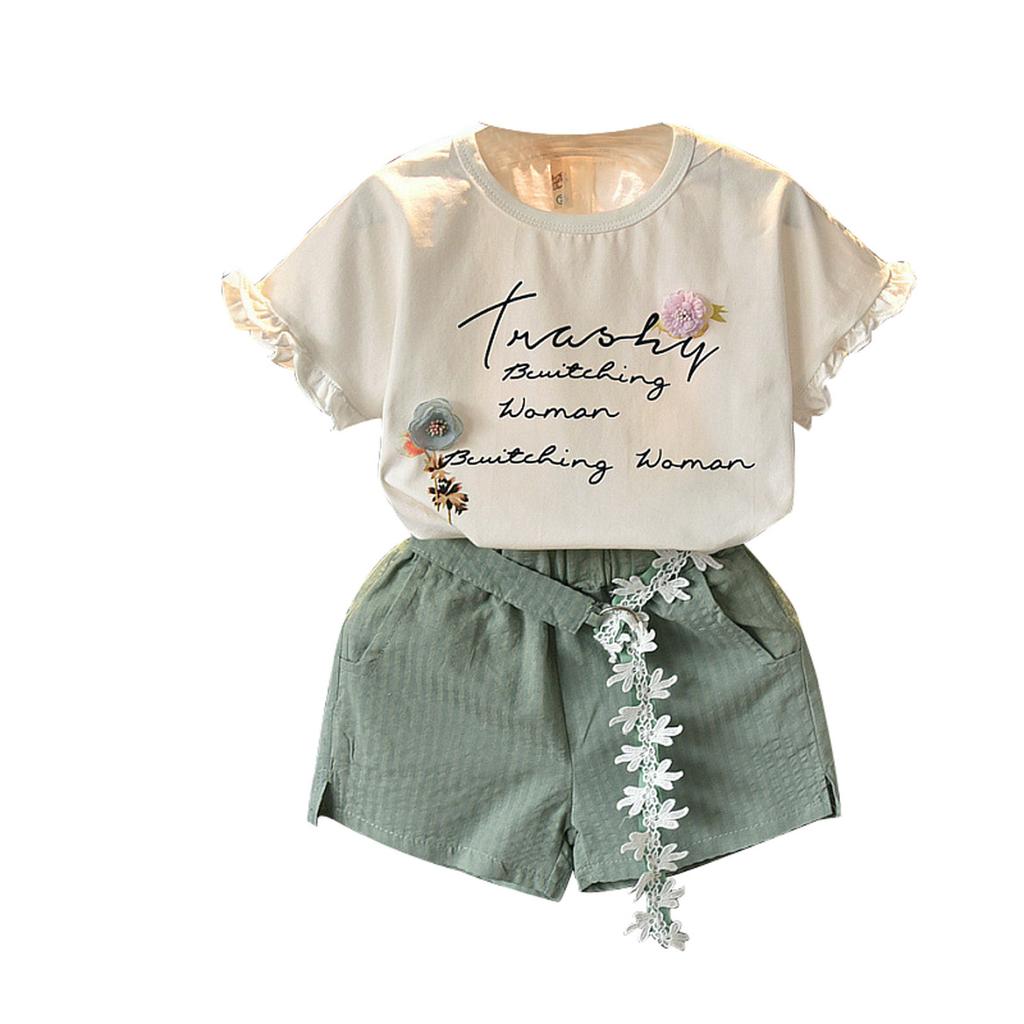 Комплекты одежды для девочек, новая летняя футболка + штаны, комплекты из 2 предметов для детей, наряды