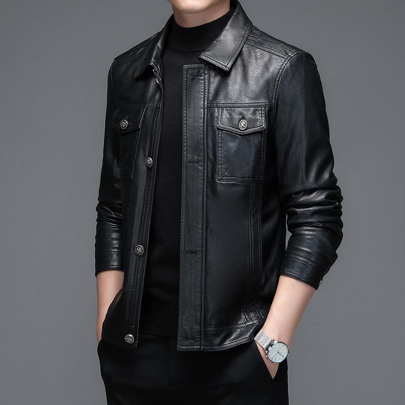 Куртка из натуральной кожи мужская с лацканами для мужчин среднего возраста, весна и осень, тонкая повседневная куртка для папы из овчины