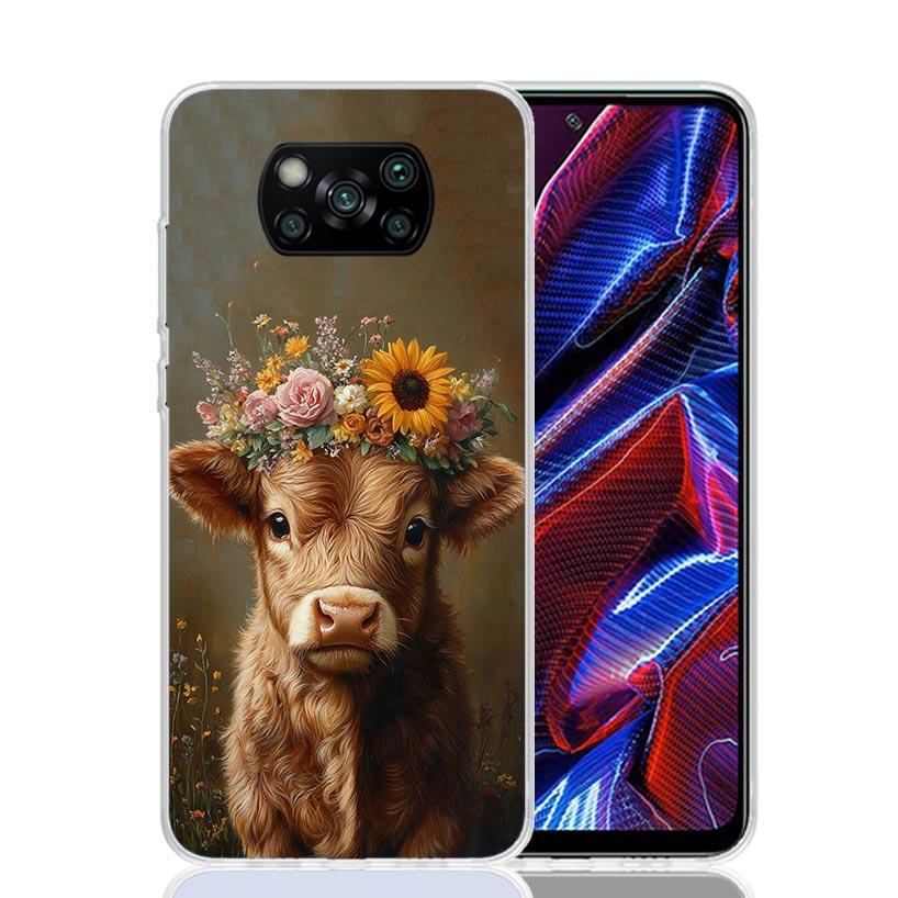 Милый чехол для телефона с шотландской коровой для Xiaomi Poco X7 X6 X5 Pro F7 Ultra Redmi 15C 15 13 13C 12 12C 10 10A 10C 9 9A 9C 9T Cover Poco X