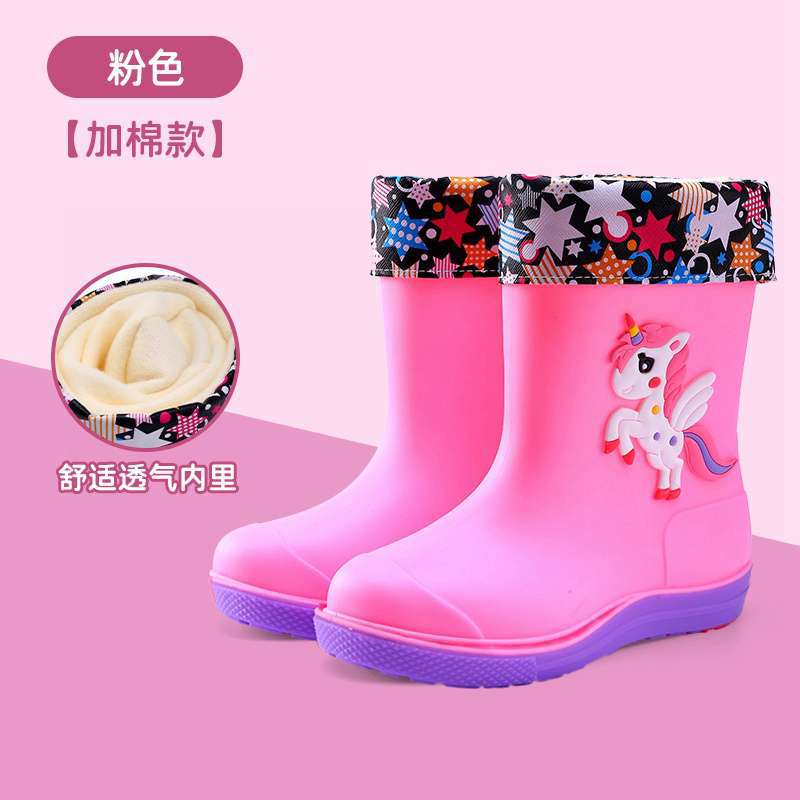 Big Children Rain Boots Boys Girls Baby Children Rain Shoes Non-slip Waterproof Children Cartoon Velvet Student Water Shoes Cute
