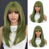 Синтетический длинный прямой зеленый парик с челкой, натуральный вид, термостойкий парик из волокна для женщин, ежедневное использование