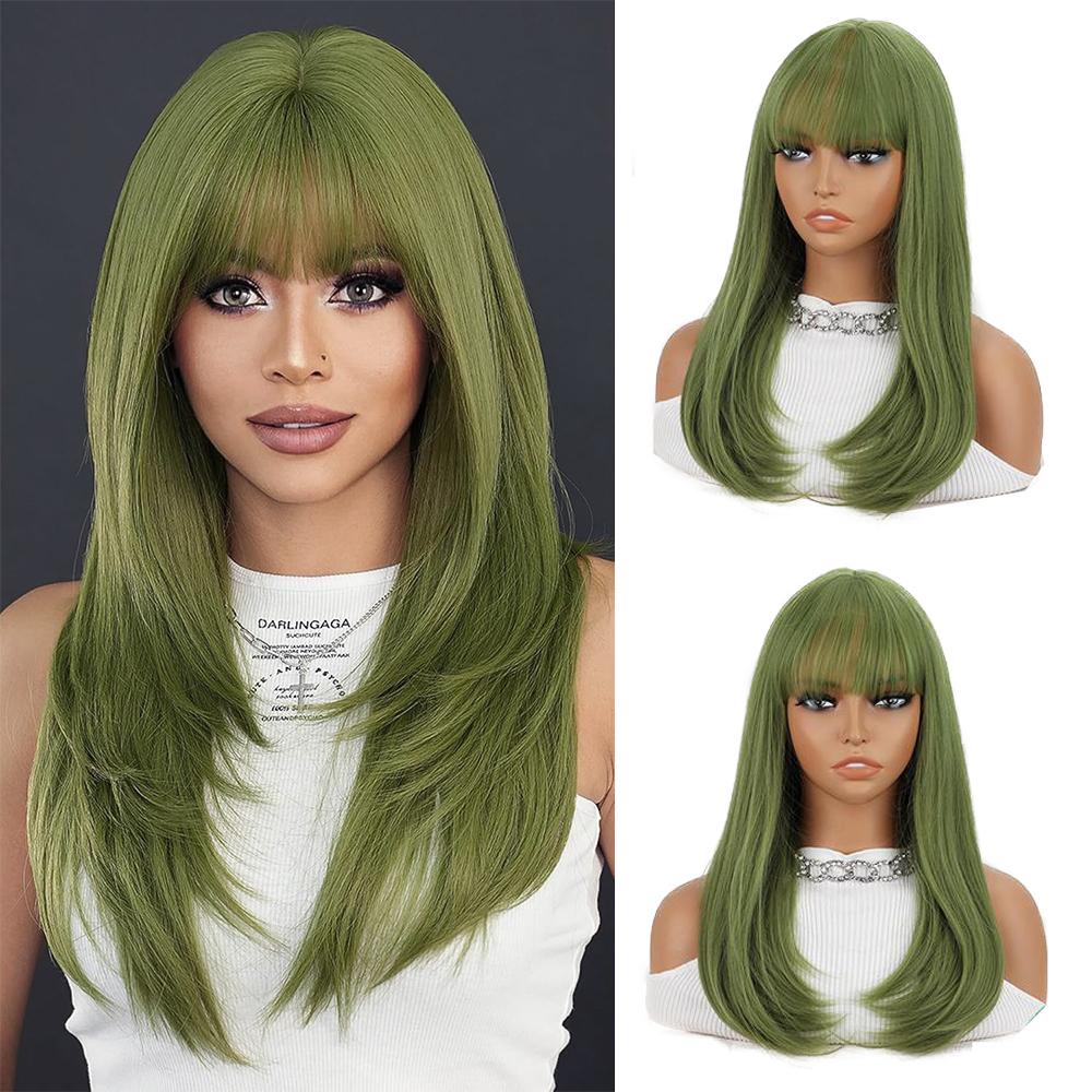 MISSQUEEN Синтетический длинный прямой парик с челкой, многослойные обычные парики, термостойкие парики, естественный вид для женщин, ежедневное использование