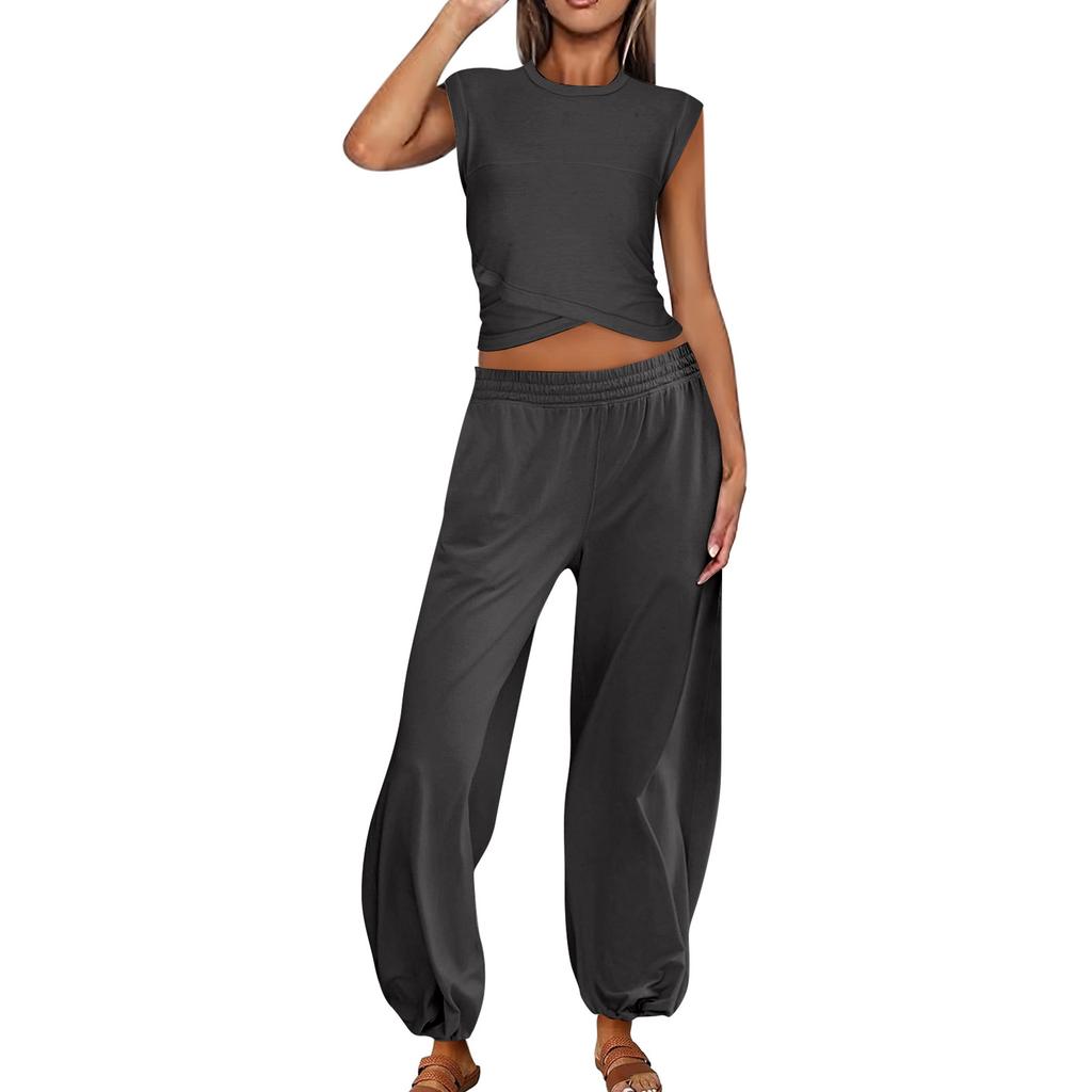 Комплекты из 2 предметов для женщин Повседневные летние наряды для женщин Укороченный топ Спортивные штаны Соответствующие комплекты