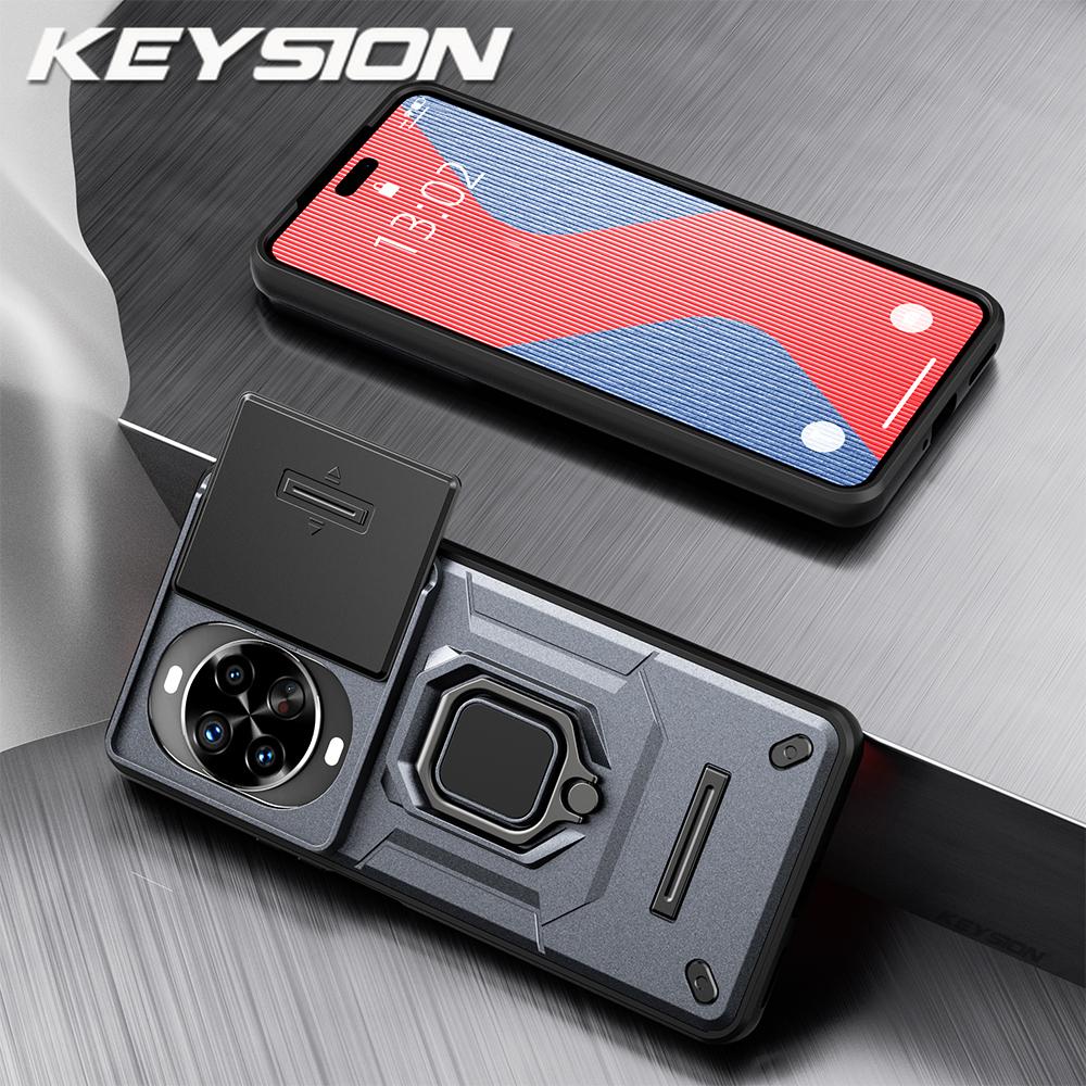 KEYSION Противоударный чехол для Huawei nova 14 14 Pro с выдвижной защитой камеры, металлической кольцевой подставкой, задняя крышка для телефона Huawei nova14Pro