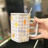 Керамическая кружка Ins Style для девочек в форме сердца с крышкой, ложка, милая соломенная чашка для воды, кофейная чашка, чашка для завтрака, молока, овсянки
