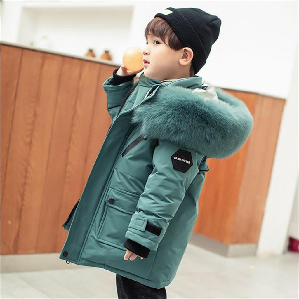 Winter Boys White Down Jacket Coat Baby Fur Collar Hooded CottonThicken Warm Soild Color Jacket For Children's Outwear Kids Clothes