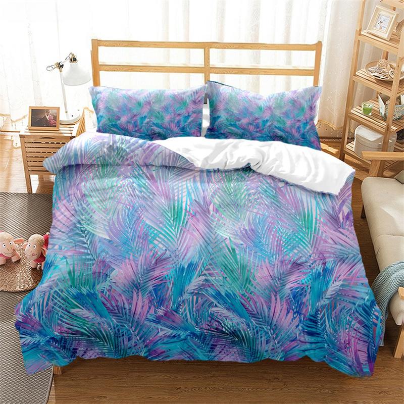 Tropical Leaf Duvet Cover Set All Season Soft Bedding with Pillowcases Single Double Queen King Size