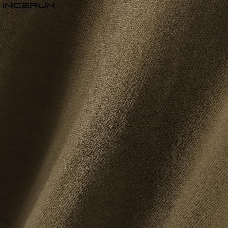 INCERUN Мужские свитера с V-образным вырезом и длинным рукавом с капюшоном, повседневные свободные джемперы на весну и осень